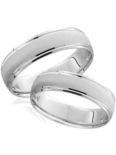 two white gold wedding bands with satin finish inlays, set on top of each other