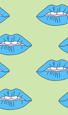 blue lips with white teeth on a green background seamless wallpaper pattern for fabric or home decor