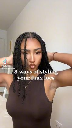 How To Style Short Distressed Locs, Styles For Short Faux Locs, Shirt Faux Locs Styles, Style For Faux Locs, Hair Ideas Protective Styles, Hairstyles On Faux Locs, Hairstyles For Short Faux Locs, Faux Lox Hair Styles, Short Natural Hair Outfits