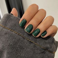 Autumn And Winter Nails, Dark Glossy Nails, Shades Of Green Nail Polish, Dark Green Glazed Nails, Nail Colours Autumn 2024, Shimmer Green Nails, Mylee Gel Nails Colours, Dark Green Jelly Nails, Short Nails Colour