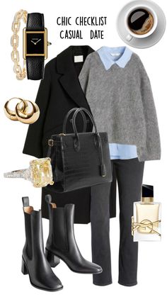 Chic checklist Winter Women’s Office Outfit, Cool Tone Winter Outfits, Fall And Winter Work Outfits For Women, Black Sweater Outfit Work, Winter Outfits Cold Work, Fall Boot Outfits Women, Capsule Winter Wardrobe 2024, Winter Outfit 2024 Women, Winter Date Outfits For Women