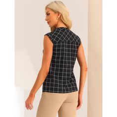 This sleeveless button-down tartan shirt exudes a classic and timeless style that never goes out of fashion. The plaid pattern adds a touch of sophistication, making it perfect for both casual and semi-formal occasions. Made from quality and breathable fabric, this summer casual shirt keeps you cool and comfortable even on hot days. The sleeveless design allows for maximum airflow, ensuring a refreshing feel throughout the day. This tartan shirt offers endless possibilities for styling. Wear it Casual Sleeveless Blouse For Work, Plaid Top With Button Closure For Business Casual, Chic Sleeveless Plaid Top, Classic Plaid Tops For Business Casual, Plaid Tops For Business Casual, Plaid Casual Tops For Business, Plaid Casual Top For Business Casual, Casual Sleeveless Plaid Blouse, Classic Fitted Plaid Tops