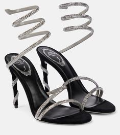 Cleo crystal-embellished velvet sandals in black - Rene Caovilla | Mytheresa Caovilla Heels, Rene Caovilla Heels, Rene Caovilla Shoes, Shoes Png, Velvet Sandals, New Money, High Sandals, Fashion Shoes Heels, Rene Caovilla