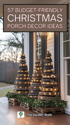 christmas porch decorations with lights on them