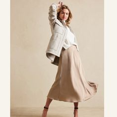 Midi Slip Skirt In Beechwood Fall Midi Skirt For Brunch, Neutral Flowy Lined Skirt, Neutral Midi Skirt With Lined Detail, Neutral Midi Skirt With Lining, Chic Flowy Neutral Skirt, Fall Brunch Lined Skirt, Beige Midi Skirt For Brunch, Long Skirt For Fall Brunch, Casual Neutral Skirt For Fall