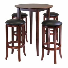 three stools and a table with two barstools