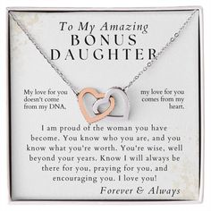 a necklace that says to my bright daughter with two hearts in the shape of a heart