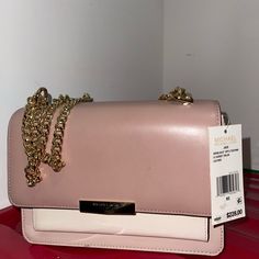 Brand New With Tag, Pink, Wear It As A Shoulder Bag Or Cross Body! Chic Pouch Flap Bag For Shopping, Chic Shopping Flap Pouch Bag, Chic Shopping Pouch Flap Bag, Designer Satchel With Chain Strap For Shopping, Elegant Tote Flap Bag With Chain Strap, Elegant Shopping Bags With Chain Strap, Elegant Chain Strap Bags For Shopping, Feminine Gold Rectangular Shoulder Bag, Gold Feminine Rectangular Shoulder Bag