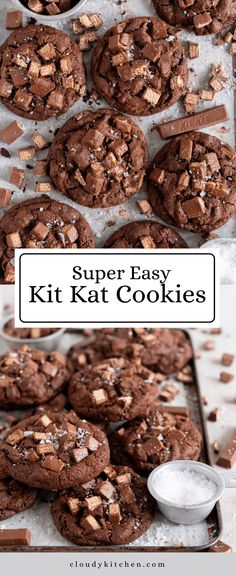 super easy kitkatt cookies on a baking sheet with chocolate chips and sea salt