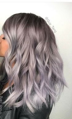 Ash Blonde Balayage With Purple, Silver Purple Hair Balayage, Opal Blonde Hair, Purple Roots Blonde Hair, Icy Purple Blonde Hair, Lavender Ash Hair, Blonde And Lilac Hair, Lavender Gray Hair, Blonde Hair With Purple Underneath