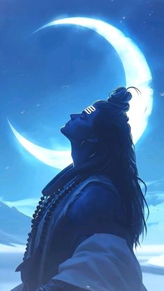 a woman looking up at the moon with her eyes closed