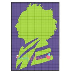 a cross stitch pattern with the silhouette of a woman's head in purple and green