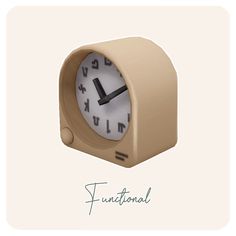 a beige clock with roman numerals on it's face and the words functional written below