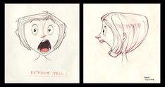 two drawings of people with different expressions on their faces, one is surprised and the other has an open mouth