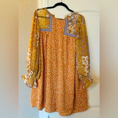 Boho Style, Long Sleeve Shift Dress. Purchased From An Online Boutique But Never Worn. Size Medium But Does Run Large. Yellow Shift Dress For Vacation, Casual Yellow Fall Dress, Casual Yellow Dress For Fall, Orange Long Sleeve Shift Dress, Yellow Printed Mini Dress, Yellow Shift Casual Dress, Yellow Shift Mini Dress, Yellow Casual Mini Dress For Fall, Yellow Shift Dress Casual