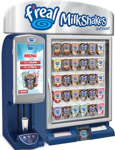 an ice cream vending machine with frozen drinks in it