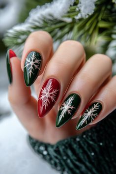 17 Festive Red and Green Christmas Nails To Try This Season Christmas Nails Red Green Gold, Green Red Christmas Nails, Christmas Nails Red Green, Christmas Nails Green And Red, Red Green Nails, Christmas Nails Red And Green, Simple Christmas Nail Ideas, Red And Green Christmas Nails, Red And Silver Nails