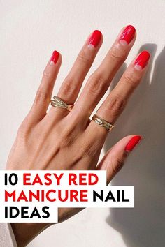 Classic Red Manicure, Deep Red Manicure, Red Shirt Nails Ideas, Easy Red Nail Designs, Short Red Nails Design, Diy Red Nails, Red Manicure Ideas, Red Nail Art Ideas, Red Tip Nails