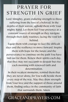 In the depths of grief, finding strength can feel impossible. Prayer can be a powerful source of support. This prayer is designed to fortify your spirit, helping you draw on God’s infinite strength to navigate your sorrow. Explore this prayer and more at Grace and Prayers for enduring strength and comfort during times of loss. Prayer For Strength, English Prayer, Childlike Faith, Finding Strength, Short Prayers, Prayers For Strength, Finding Hope, Prayers For Children, Hope For The Future