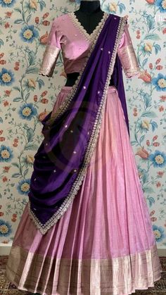 Pink Blouses, Pink Blouse Designs, Purple Lehenga, Lehenga Saree Design, Simple Lehenga, Half Saree Lehenga, Long Gown Design, Wedding Lehenga Designs, Simple Frocks