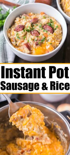 instant pot sausage and rice casserole in a white bowl