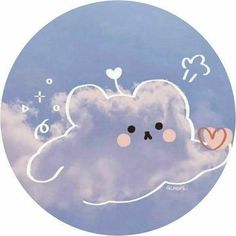 a drawing of a teddy bear floating in the sky with hearts on its tail and nose