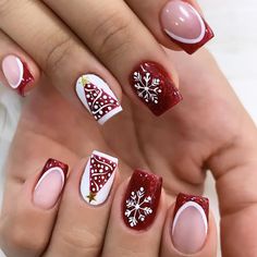 PRICES MAY VARY. Xmas Nails Set: 24Pcs Christmas press on nails short +1 nail file + 24pcs jelly glue stickers+1 wooden stick. Durability of jelly glue is not as good as liquid glue, but it makes winter acrylic artificial nails reusable Easy to Use: Choose the suitable french tip press on finger nails, polish the nail bed, paste the jelly glue we give you, press the fashion nail art in 30 seconds, and create the nail art that girls like,If the size is not suitable, it can be polished to the size of the nail cap with a friction tool Great for Everyday Wear: Beautiful snowflake artificial finger nails for women are designed for daily wear, providing a seamless blend with your routine while adding a touch of elegance to your fingertips Easy to Change Style: It only takes 5 minutes to wear you Navidad Nails, Christmas Fake Nails, Press On Nails Square, Snowflake Christmas Tree, Festive Nail Art, Red French, Short Square Nails, Nails Square, Nails Christmas