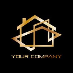 the logo for your company is gold and black with a house on it's side