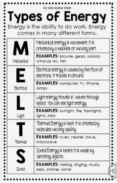 the types of energy worksheet is shown in black and white, with text