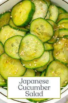 japanese cucumber salad with sesame seeds in a white bowl