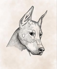 a drawing of a dog's head in black and white