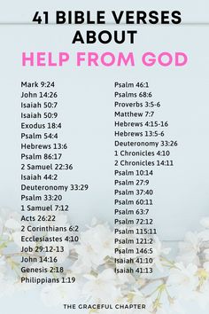 the bible verses about help from god with white flowers and pink lettering on a blue background