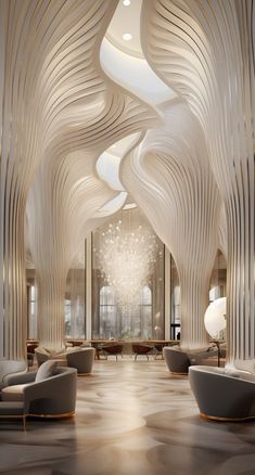 an artisticly designed lobby is shown in this rendering by the interior design firm, inc