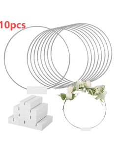 10 pcs white round wire with flowers on each side