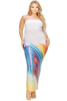 Women's Plus Size Sleeveless Color Gradient Tube Top Maxi Dress Sleeveless Gradient Maxi Dress For Summer, Sleeveless Ombre Maxi Dress For Party, Luxury Ombre Maxi Dress For Women, Multicolor Maxi-length Cover-up For Vacation, Tube Top Maxi Dress, Multicolor Maxi Length Beach Dress Cover-up, Tube Top Dress, Color Gradient, Unique Color Combinations