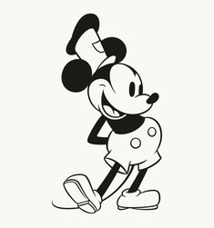 a black and white drawing of mickey mouse