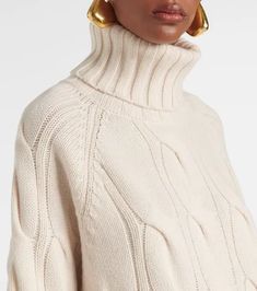 Jardin Des Orangers Cable-knit Wool And Cashmere Turtleneck Sweater - White | Editorialist Elegant Merino Wool Cable Knit Sweater, Elegant Knitted Merino Wool Top, Elegant Cable Knit Cashmere Tops, Elegant Knit Sweater For Work, Chic Beige Merino Wool Sweater, Chic Wool Knitted Tops, Chic Knitted Wool Tops, Elegant Winter White Cable Knit Sweater, Elegant Chunky Knit Sweater