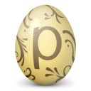 an egg with the letter p painted on it