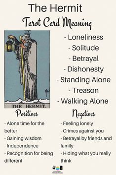 the hermit tarot card meaning is shown in black and white, with an image of a