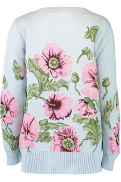 Oscar de la Renta poppies long cardigan in light blue/pink. 96% COTTON 3% POLYAMIDE 1% ELASTANE Dry clean Made in Italy Poppy Print, Pre Fall Collection, Cardigan Outfits, Cotton Cardigan, Cardigan Tops, Long Cardigan, Poppies, What To Wear, Work Wear