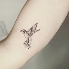 a small hummingbird tattoo on the arm