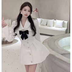 Brand Name: KWDSilhouette: A-LINEOrigin: CN(Origin)Season: Spring/AutumnNeckline: V-NeckSleeve Style: RegularDecoration: BowStyle: vintageDresses Length: Above Knee, MiniMaterial: CottonMaterial: PolyesterMaterial: AcetateAge: Ages 18-35 Years OldProfile Type: AModel Number: MJ674846Closure Type: Single BreastedSleeve Length(cm): FullType: RegularRelease Date: Autumn 2021Fabric Type: otherGender: WOMENMaterial Composition: Synthetic FiberWaistline: empirePattern Type: Solid White A-line Mini Dress With Bow, White Mini Dress With Bow For Formal Occasions, White Mini Dress For Office, White A-line Winter Dress, White Knee-length Winter Dresses, White A-line Mini Dress For Winter, Elegant White Mini Dress With Bow, White Fitted Mini Dress For Office, Fitted White Mini Dress For Office