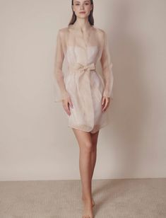 Elegant Sheer Daywear Dress, Elegant Daywear Organza Dresses, Elegant Organza Day Dress, Elegant Organza Daywear Dress, Elegant Organza Dresses For Daywear, Sheer Cream Organza Dress, Sheer Organza Dresses For Daywear, Sheer Silk Dress For Wedding Night, Elegant Organza Dress With Delicate Lace