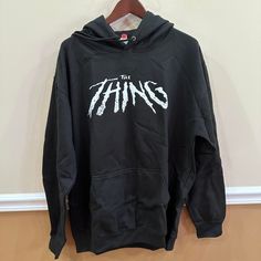 Brand New Horror Movie Hoodie From Last Shirt On The Left In The Uk Band Merch Hoodie With Drawstring, Band Merch Hooded Tops For Fall, Band Merch Hoodie Tops For Fall, Black Hooded Top For Fan Apparel, Black Long Sleeve Fan Apparel Hoodie, Horror Hoodie, Newest Horror Movies, Black Hoodie Men, Athletic Sweatshirts