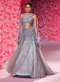 Fleur Lilac Shimmer Lehenga Set by Dolly J, available on Indiaspopup.com Cocktail Lehenga, Shimmer Lehenga, Flower Cuff, Sharara Gharara, Pale Lilac, Western Wedding, Wedding Service, Purple Lilac, Bride Bridal