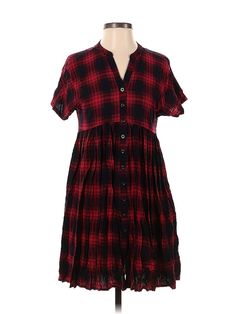 11.1. Tylho Casual Dress Size: X-Small Red Dresses - used. No Fabric Content, Shirtdress, Collared, Plaid, Knee Length, Short Sleeve | 11.1. Tylho Casual Dress - Shirtdress: Red Plaid Dresses - Used - Size X-Small Plaid Dresses, Red Casual Dress, Red Plaid Dress, Red Dresses, Shirtdress, Plaid Dress, Red Plaid, Casual Dresses For Women, Women's Plaid Shirt