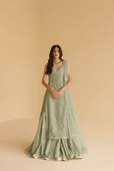 Latest sea green formal gharara dress by Zuria Dor. Shop now! Designer Pista Green Palazzo Set With Sheer Dupatta, Green Salwar Kameez With Sheer Dupatta For Reception, Green Chikankari Embroidered Palazzo Set For Reception, Green Palazzo Set With Chikankari Embroidery For Reception, Green Chinon Palazzo Set For Reception, Green Palazzo Set With Intricate Embroidery For Reception, Pista Green Palazzo Set With Mirror Work For Reception, Green Embroidered Palazzo Set For Reception, Green Chinon Salwar Kameez For Reception