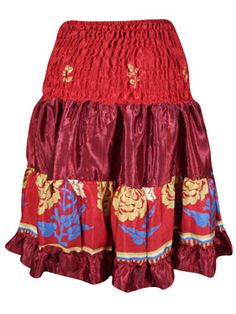 Women Summer Elastic Skirt, Red Beach Recycle Silk Skirts S/M Take on the summer with the Boho Style Summer Ruched Elastic Skirt! Made from recycled silk saree fabric in a bold Red hue, this skirt features a flattering short length and eye-catching floral design. Perfect for beach adventures or summer events, let your daring side shine with this statement piece. Sizes available in S/M. The perfect mix of boldness and sustainability, our Boho Style Summer Ruched Elastic Skirt is made from recycle Cheap Red Skirt For Festival, Cheap Red Bohemian Skirt, Cheap Red Maxi Skirt For Beach, Cheap Red Summer Skirt, Boho Style Summer, Yoga Mala Beads, Silk Skirts, Textile Tapestry, Elastic Skirt