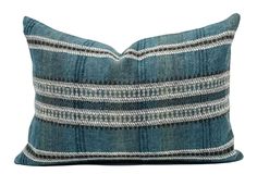 TEAL BLUE STRIPED LUMBAR PILLOW COVER - Krinto.com Rectangular Pillow Cover, Refresh Your Home, Farmhouse Pillows, Hand Woven Pillows, Lumbar Pillow Cover, Luxury Linen, Wool Pillows, Blue Wool, Rectangular Pillow