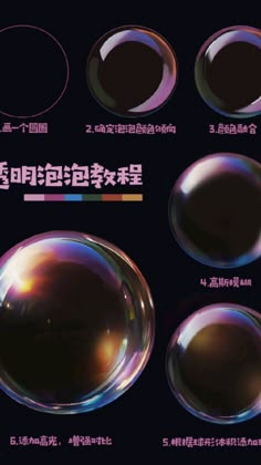 three bubbles are shown with different colors and sizes in the same language, one is black